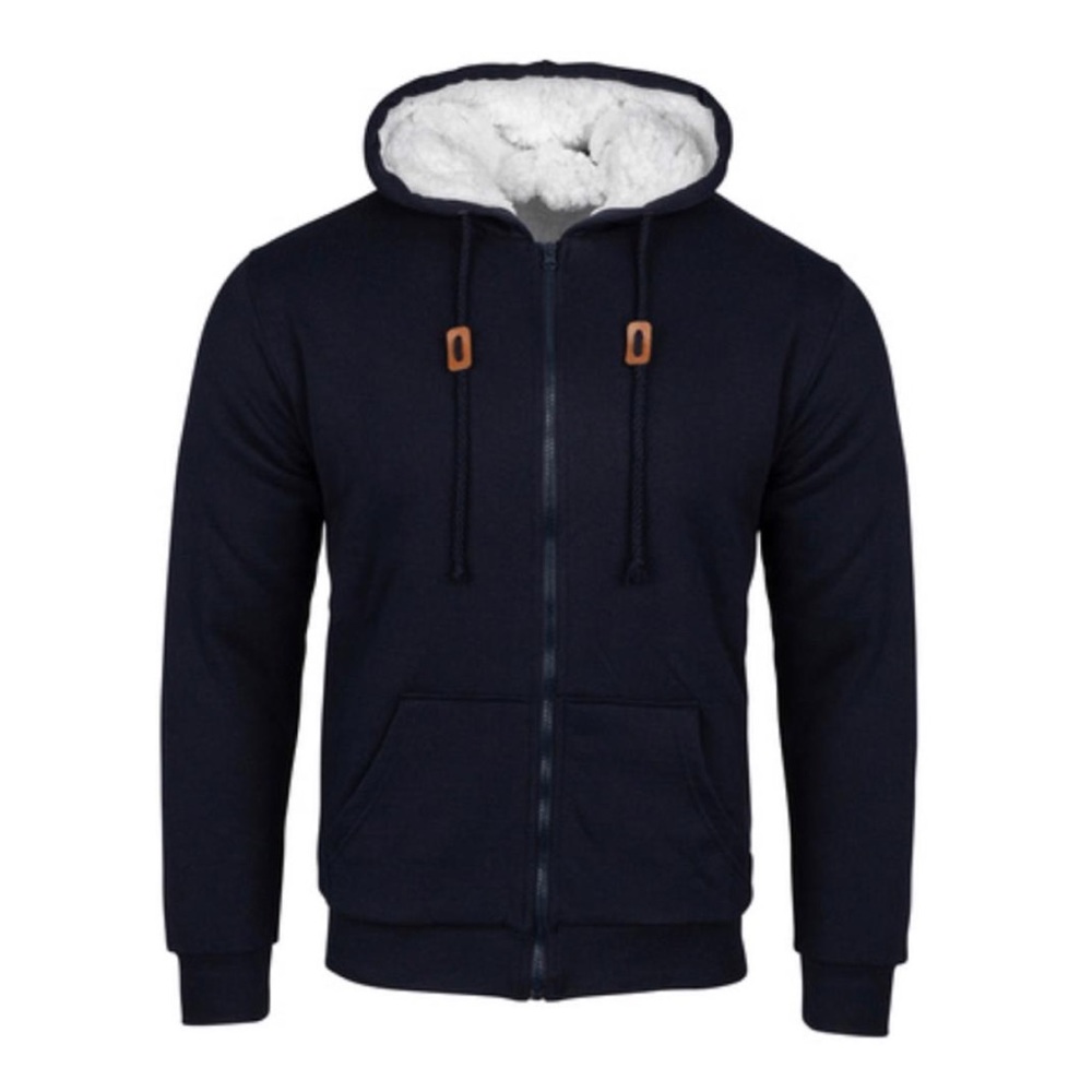 New Men’s Sherpa Lined Zip Hoodie Navy Blue XS-2X